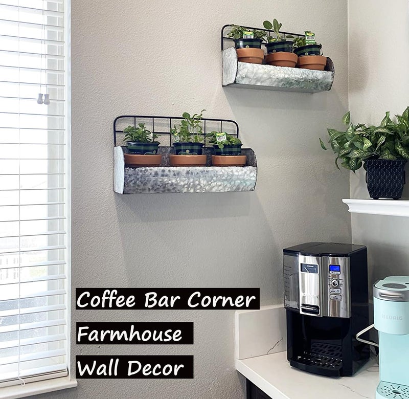ShabbyDecor Galvanized Metal Farmhouse Wall Storage Holder Rustic Tin Shelves for Kitchen Laundry Room Bathroom Metal Hanging Wire Basket Set of 2 - Image 2